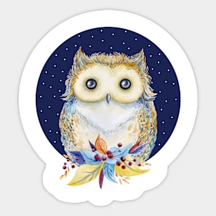 Cute Owl beige and blue Sticker